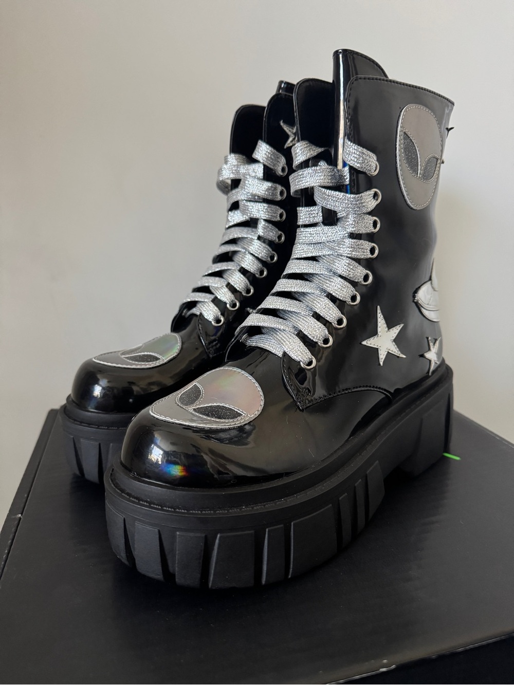 Dolls Kill Club Exx Midnight "Invade Ur Space" Platform Combat Boots - Picture 2 of 6